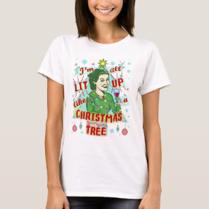 T-shirt Rétro Lit de Noël drôle buvant la femme d'humou