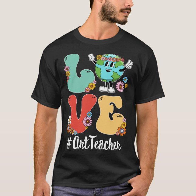 T-shirt Retro Love World Jour des terres 2023 Enseignant d (Devant)