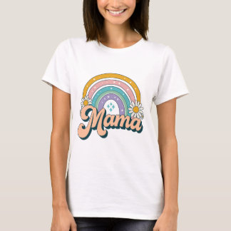 T-shirt Retro Mama Rainbow | Groovy 70s Pastel Floral Mom
