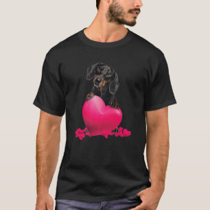 T-shirt Retro Matching Valentine Day Heart Dachshund Puppy