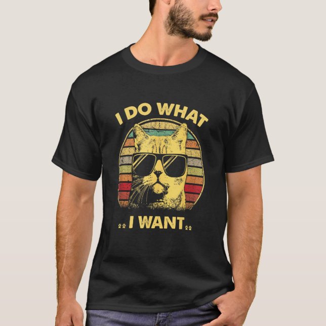 T-shirt Retro meow I do what I want  black cat (Devant)