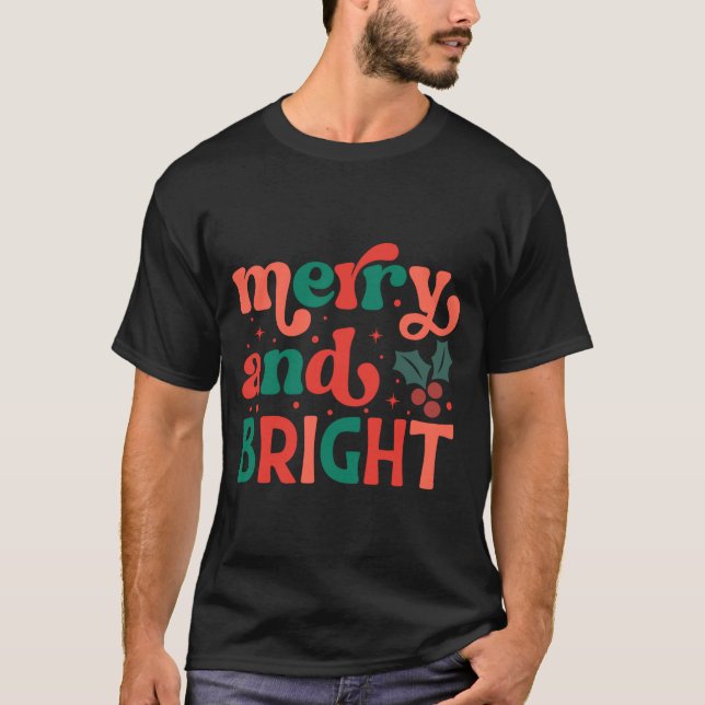 T-shirt Retro Merry Bright Christmas Baby  (Devant)
