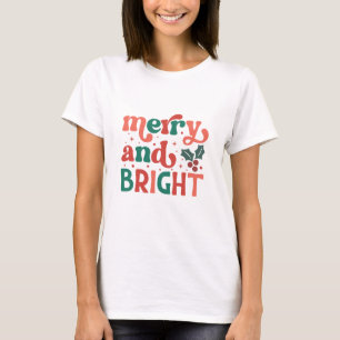 T-shirt Retro Merry & Bright Christmas Typographie
