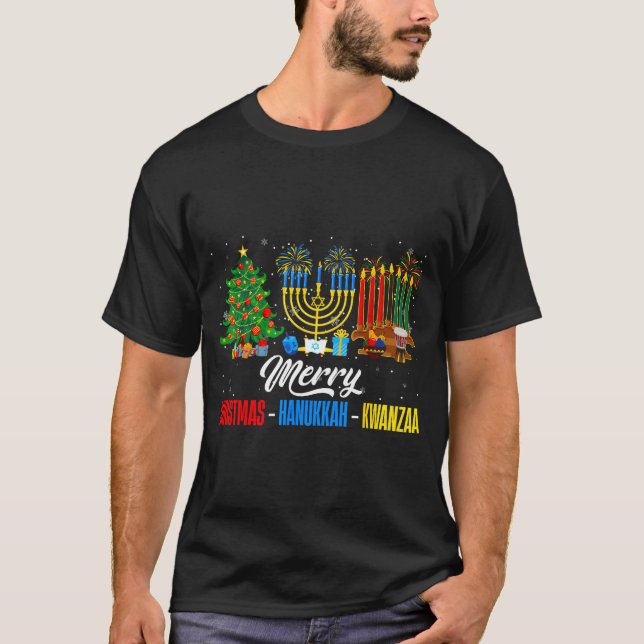 T-shirt Retro Merry Christmas Hanukkah Kwanzaa Happy Holid (Devant)