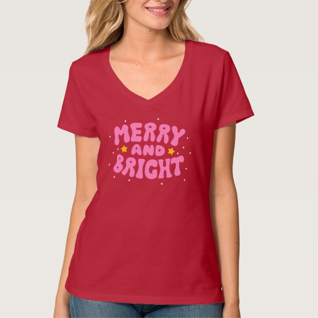 T-shirt Retro Merry et Bright Holiday Design (Devant)