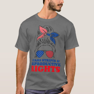 T-shirt Retro Messy Bun Pro Choice Stars Stripes Reproduct