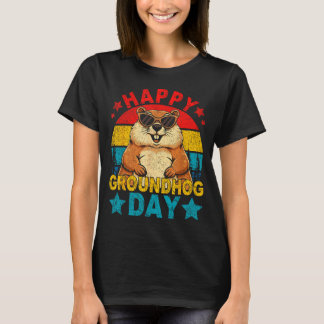 T-shirt Rétro Mignon Marmotte Bonne Fête De La Marmotte An