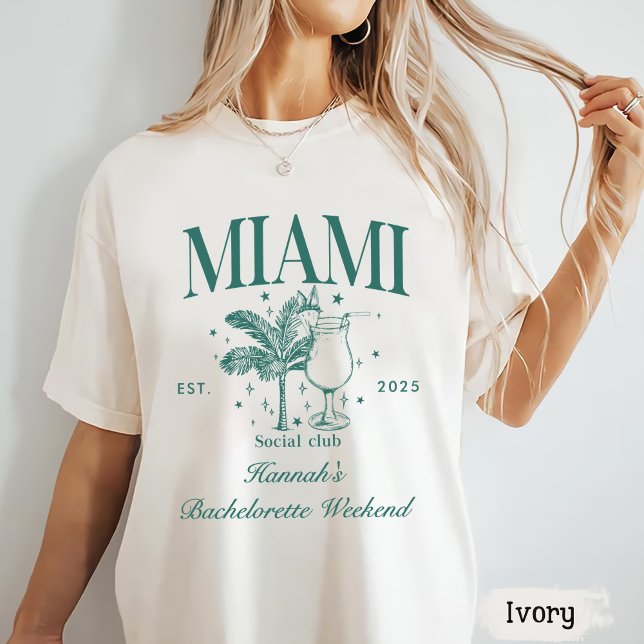 T-shirt Retro Modern Pink & Green Miami Bachelorette Party (Créateur téléchargé)