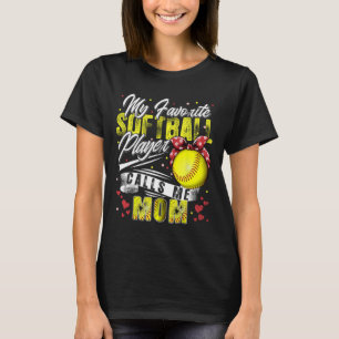 T-shirt Rétro Mon Joueur De Softball Favori M'Appelle Mama