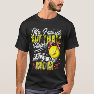 T-shirt Rétro Mon Joueur De Softball Favori M'Appelle Mama