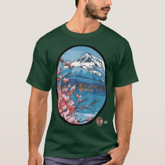 T-shirt Retro Mont Fuji Japon Art esthétique Cherry Blosso