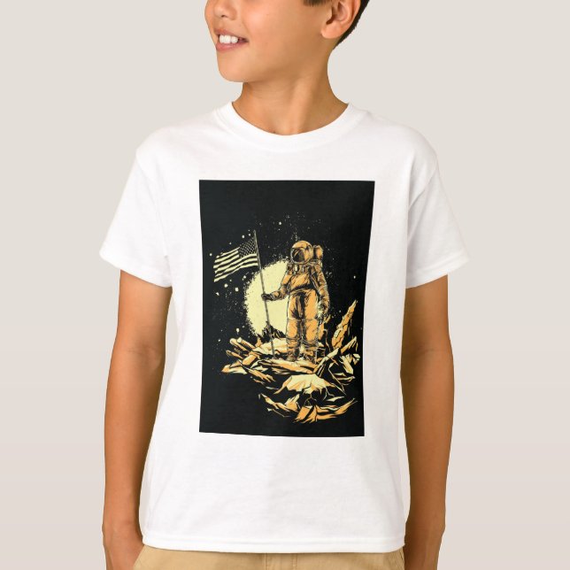 T-shirt Retro Moon Landing Astronaut Flag Tee (Devant)