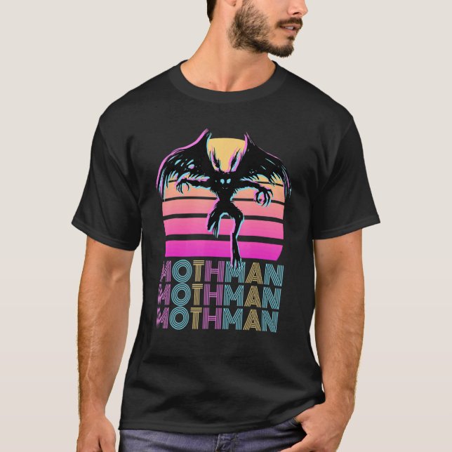 T-shirt Retro Mothman 80s Cryptid Sunset 1 (Devant)