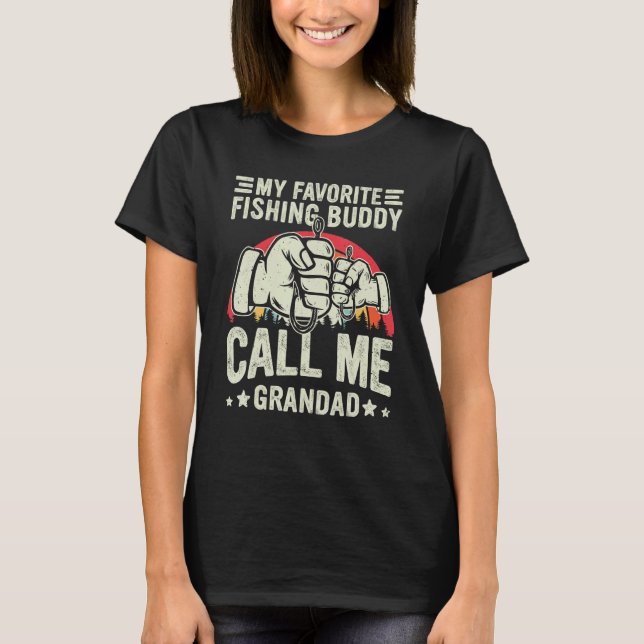 T-shirt Retro My Favorite Fishing Buddy Call Me Grandad Fi (Devant)