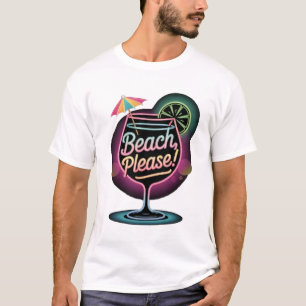 T-shirt Retro Neon "Beach Please" Cocktail tropical Été