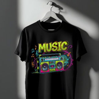 T-shirt Retro Neon Boombox Music Art - 80s 90s Graffiti
