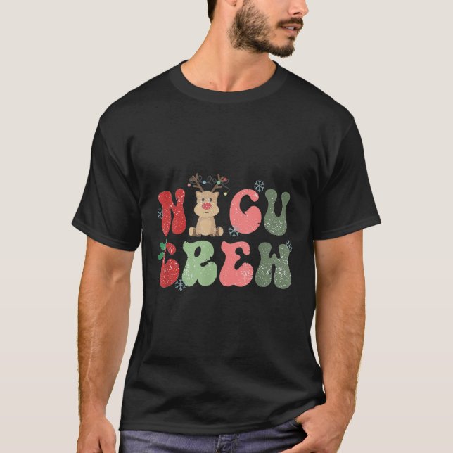 T-shirt Retro Nicu Crew Christmas Lights Reindeer Neonatal (Devant)