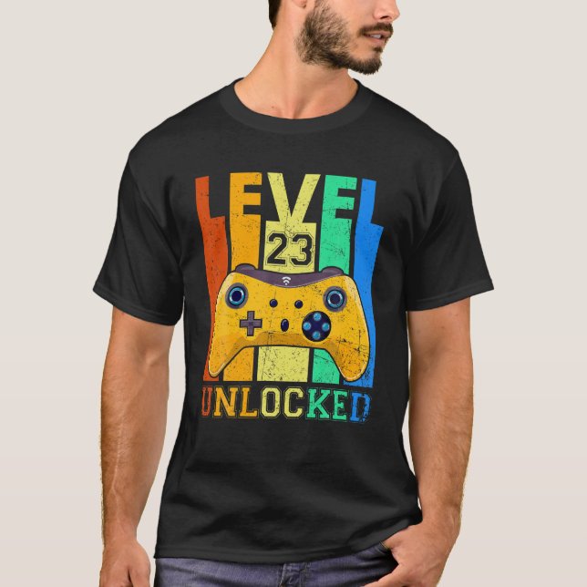T-shirt Retro Niveau 23 Déverrouillé 23e Anniversaire Amou (Devant)