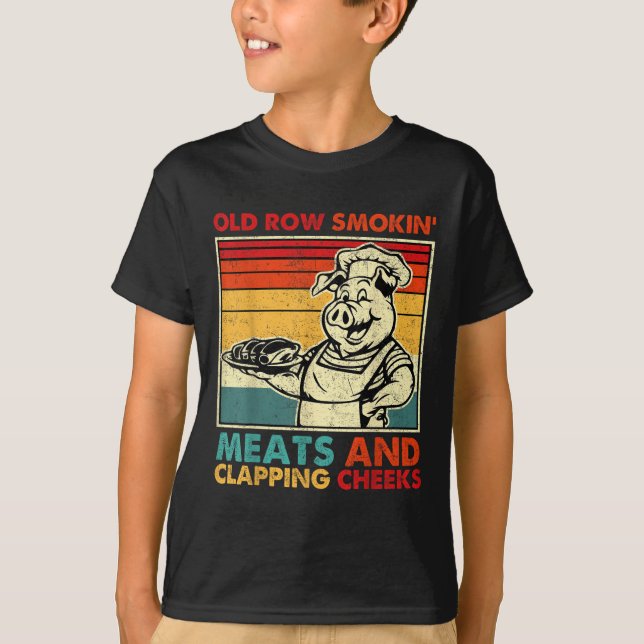 T-shirt Retro Old Row Smoking Meats And Clapping Cheeks Fu (Devant)