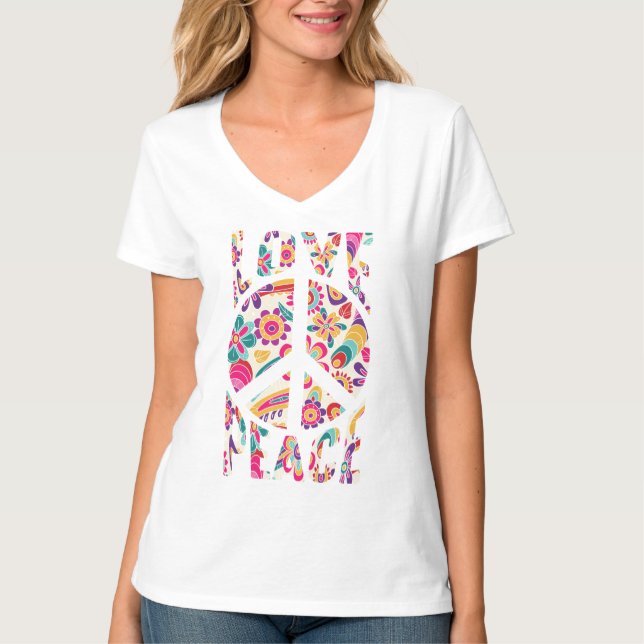 T-shirt Retro Paix et Amour Floral (Devant)