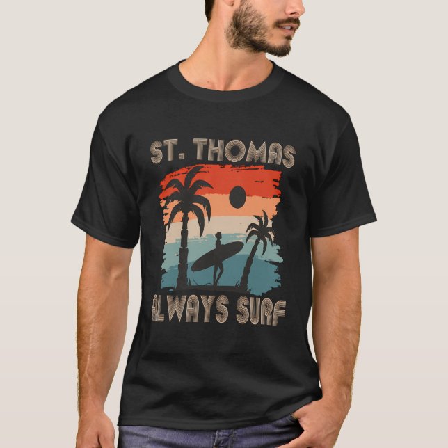 T-shirt Retro Palm Tree Virgin Islands St Thomas Surfing B (Devant)