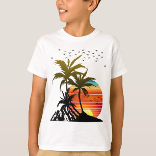 T-shirt Rétro Palm Trees Mountain Sunset