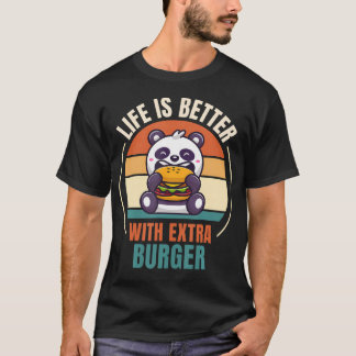 T-shirt Retro Panda Retro Life Is Better With Extra Burger