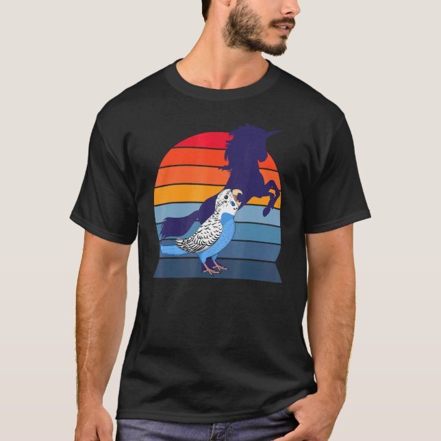 T-shirt Retro Parrot I Unicorn I hurle Blue Budgie (Devant)