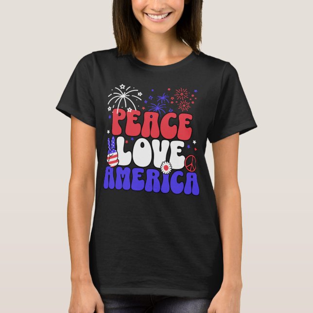 T-shirt Retro Peace Love et America (Devant)