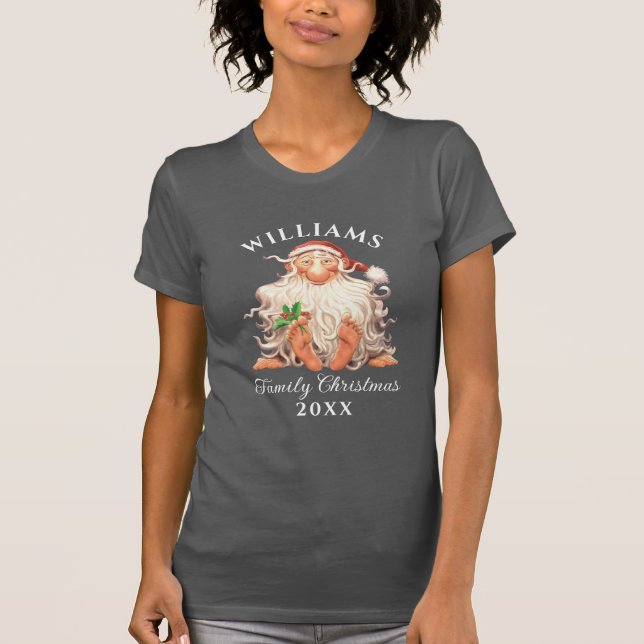 T-shirt Retro Père Noël Famille Noël avec nom et oui (Devant)