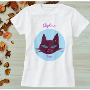 T-shirt Retro Pink and Blue Purring Kitty