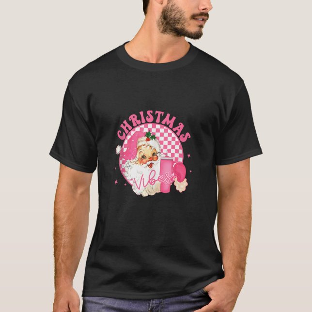 T-shirt Retro Pink Santa Claus Vibes de Noël tendance Sant (Devant)