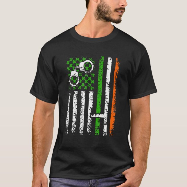 T-shirt Retro Police Us Shamrock Drapeau St Patrick Day Co (Devant)