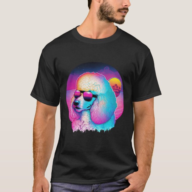 T-shirt Retro Poodle Synthwave Nights (Devant)
