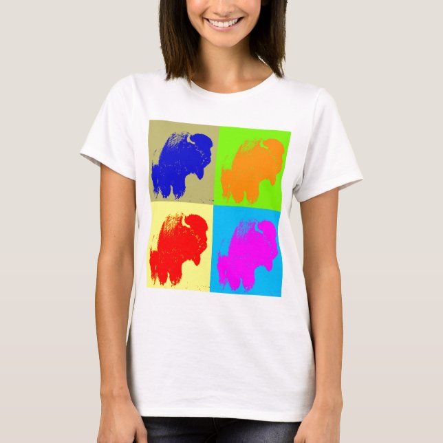 T-shirt Retro Pop Art Bison Buffalo (Devant)