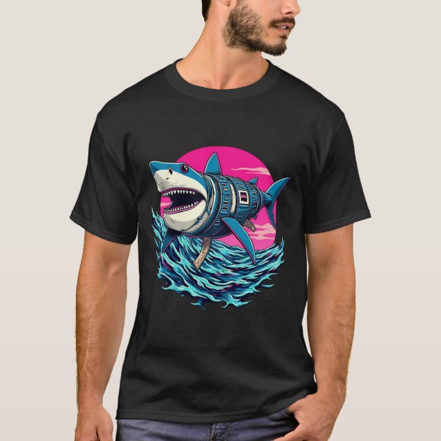 T-shirt Retro Pop Art Shark & Waves - Bold Ocean Vibes (Devant)