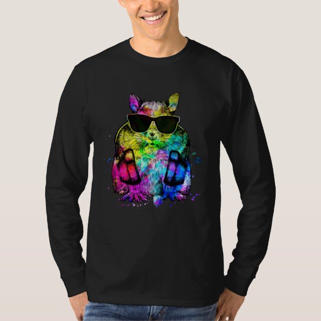 T-shirt Retro Pop Chipmunk Striped Squirrel Gamer Headphon (Devant)