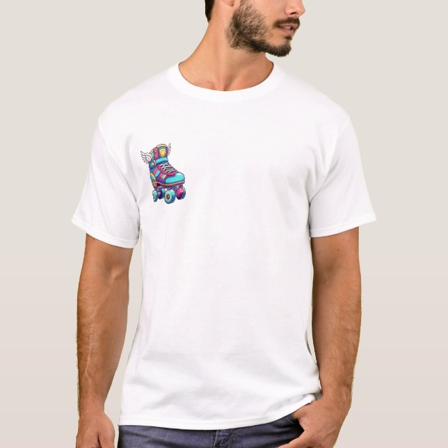 T-shirt Retro-Pop Winged Roller Skate with Vibrant Neon (Devant)