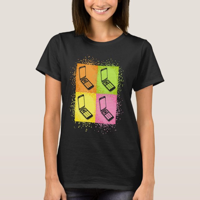 T-shirt Retro Popart Style Oldschool Flip Phone pliable A (Devant)