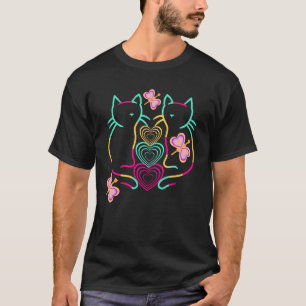 T-shirt Retro printemps été chats coeurs papillon 80s