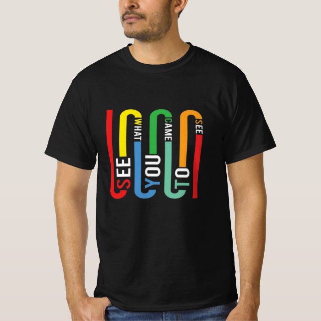 T-shirt Retro Rainbow Typography T-Shirt, Black tee (Devant)