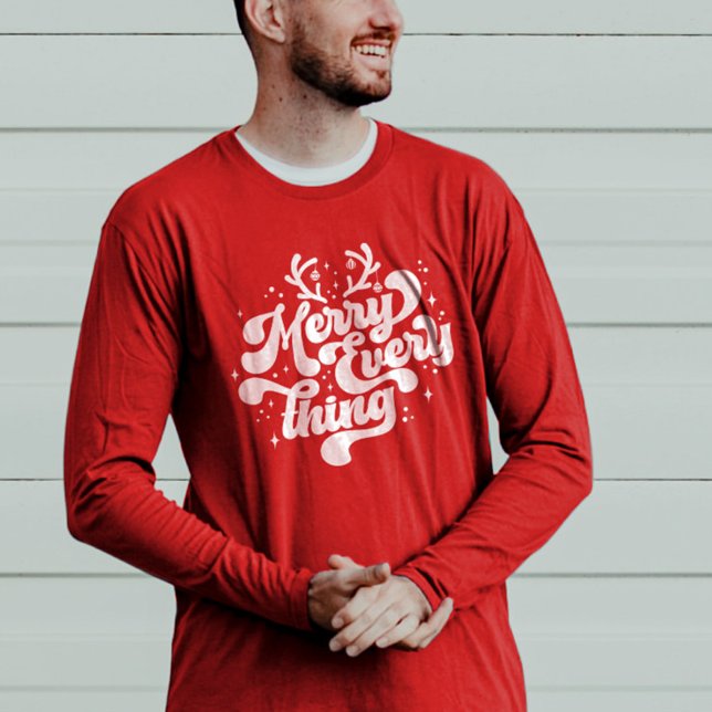 T-shirt Retro Red White Merry tout Joyeux Noël (Retro Red White Merry everything Merry Christmas T-Shirt)