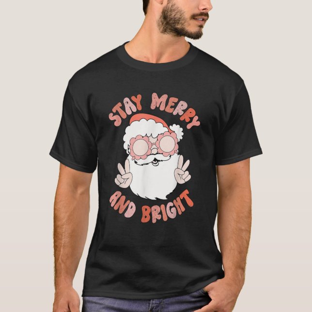 T-shirt Retro Restez Joyeux Et Lumineux Funky Noël Père No (Devant)
