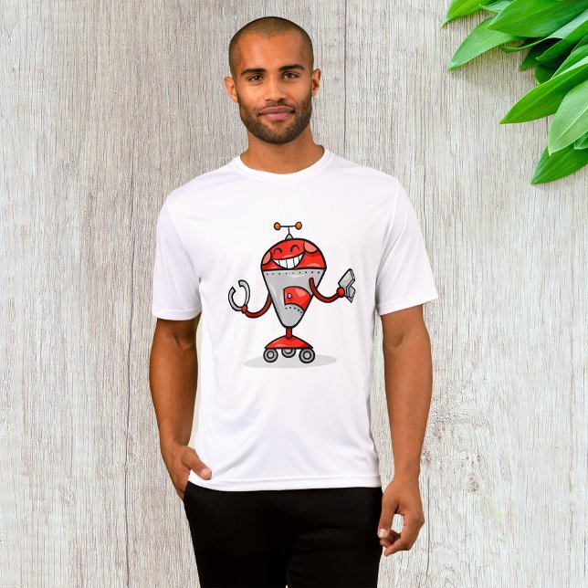 T-shirt Retro Robot Cartoon amusant Rouge et Argent AI Bot (Créateur téléchargé)