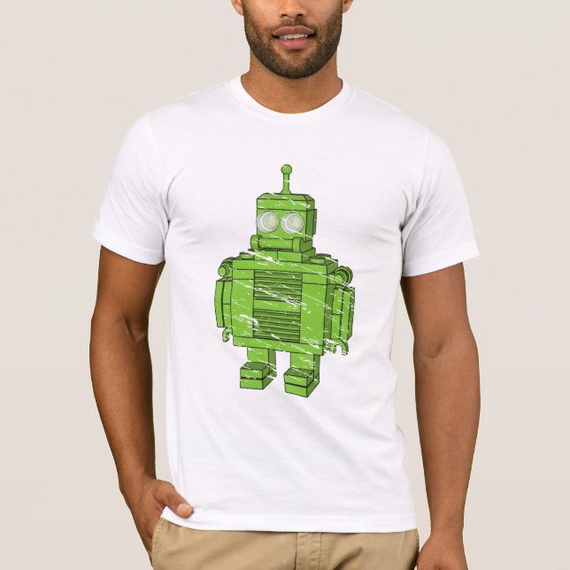 T-shirt Rétro robot vert avec des éraflures (Devant)