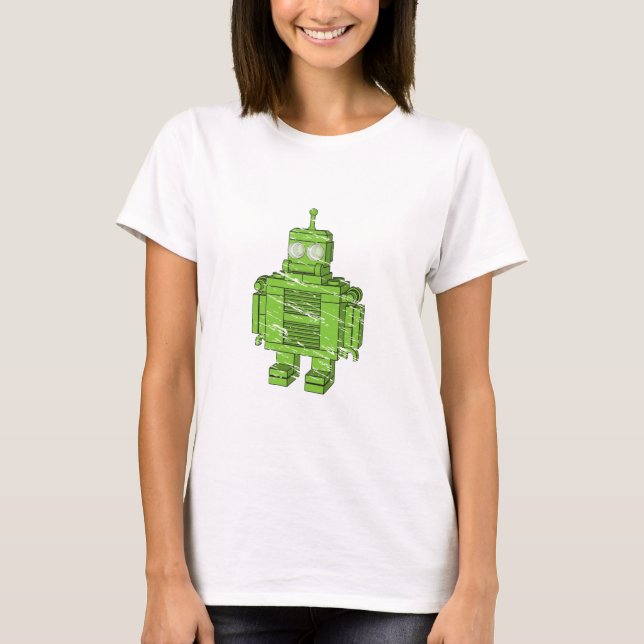 T-shirt Rétro robot vert avec des éraflures (Devant)