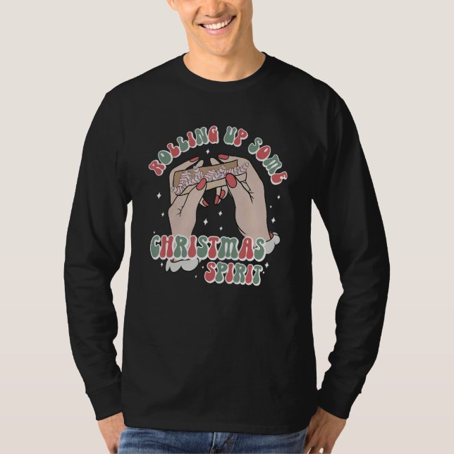 T-shirt Retro Rolling Up Some Christmas Spirit Skeleton Ha (Devant)