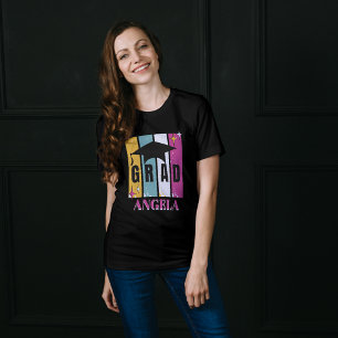 T-shirt Retro rose bouchon de graduation rose gris fille r