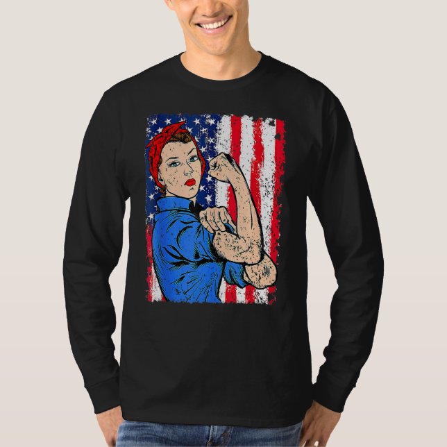 T-shirt Retro Rosie Le Drapeau Féministe Riveter Usa 4e De (Devant)