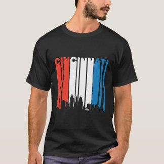 T-shirt Retro Rouge Blanc Bleu Cincinnati Oh Skyline Long